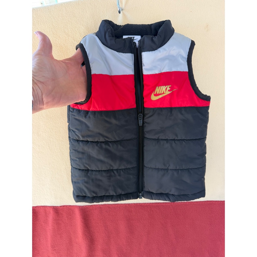 Nike Toddler Boys Puffer Vest Black Red Grey Colorblock 18M L642-R0P